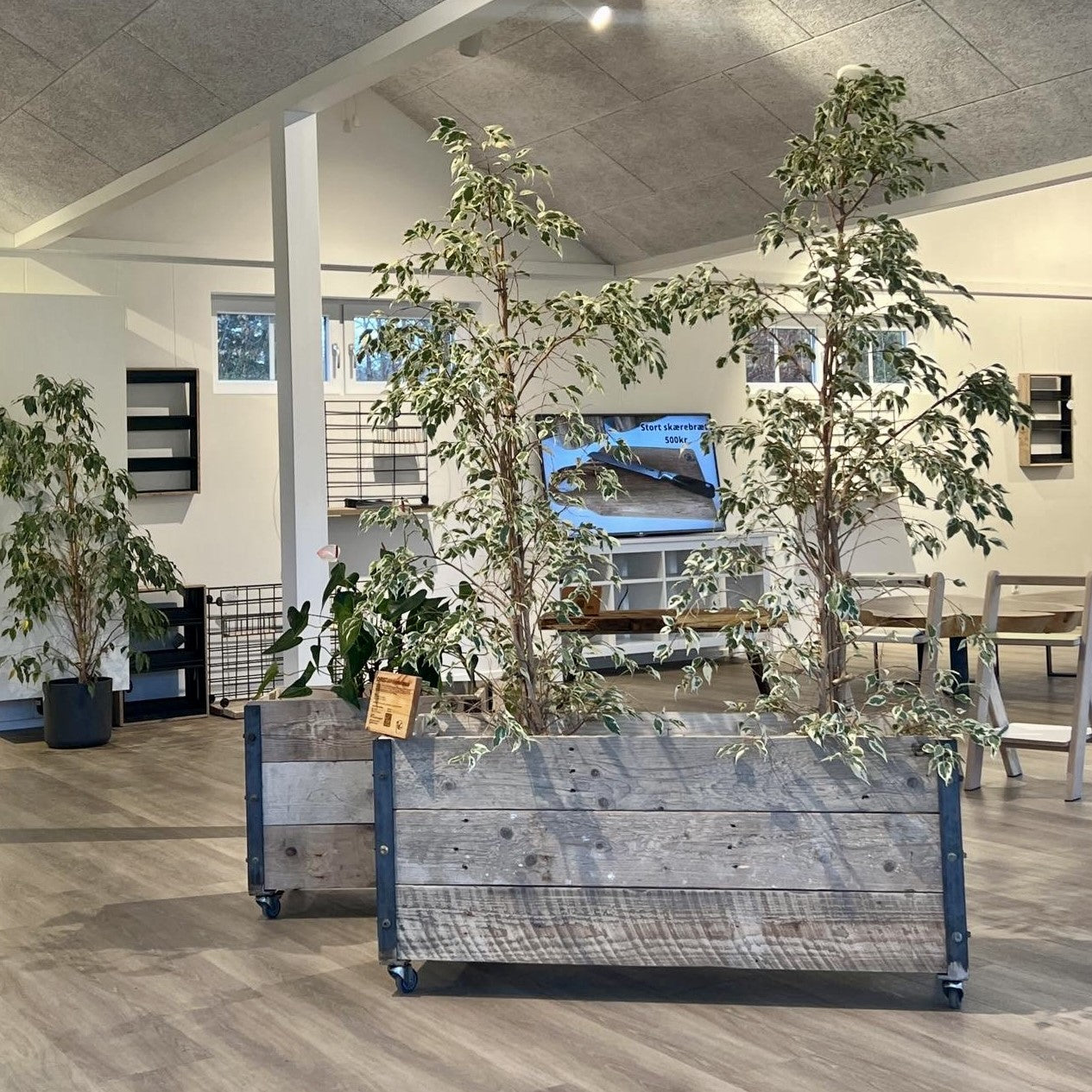 Plantekasse i genbrugsmaterialer, dgnb, bæredygtigt byggeri, interiør, eksteriør, afskærmning, kontorindretning, SGD, impact, mennesker og materialer fortjener en chance til, Råt&Godt