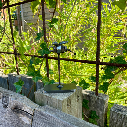 Her kan man se smedens lille bi stå med en flot natur baggrund. 